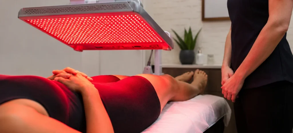 Sesión de terapia de luz roja con supervisión profesional